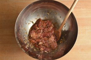 Add the pork to the mixture and mix. Pork shoulder has a nice balance of fat for this–pork butt is a bit too lean. Marinate for at least 1 hour,  but for better results–marinate overnight.